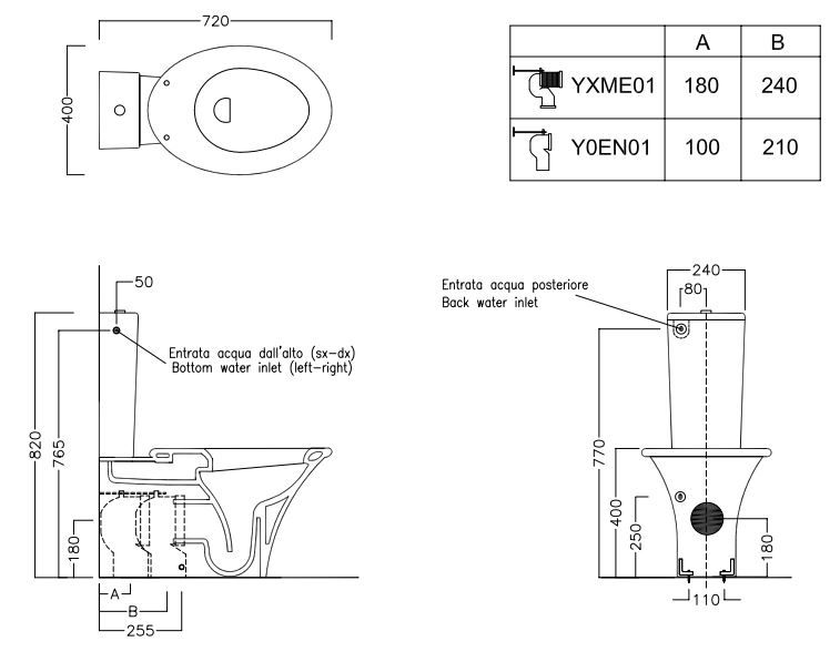 Унитаз напольный моноблок Hatria Sculture YXZ401 72х40 схема 1