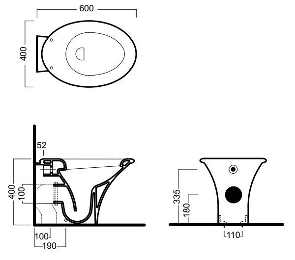 Приставной унитаз Hatria Sculture YXZ301 60х40 схема 1