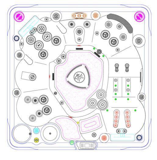 Квадратный СПА бассейн с 50 форсунками Hydropool Self Cleaning 695 Platinum 213х213 схема 1