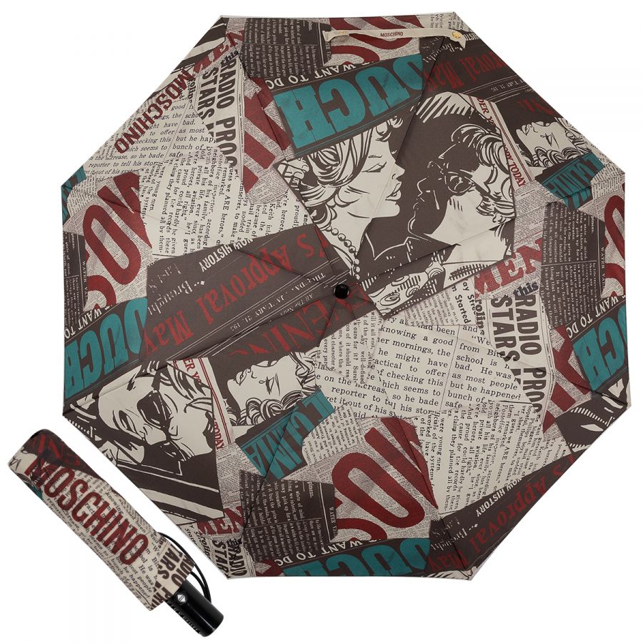 Зонт складной Moschino 8930-OCA Newspaper Black
