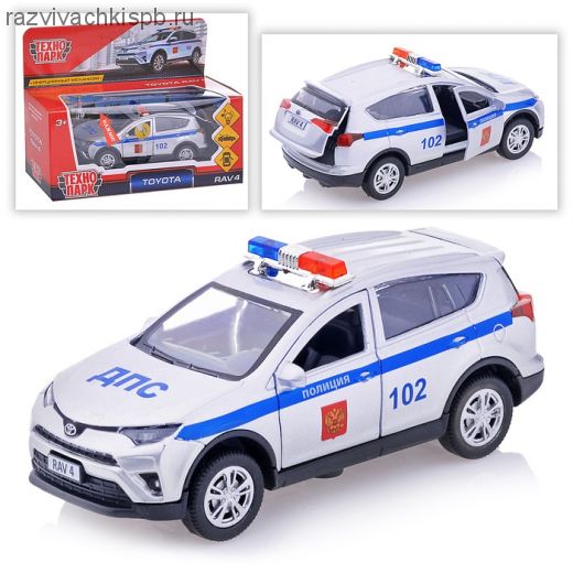 Технопарк машина металл Toyota RAV4 Полиция 12см свет+звук.