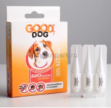 БИО капли GOOD DOG для щенков и собак от блох и клещей, 3 х 2мл