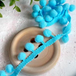 Тесьма с помпонами , голубая, 1м