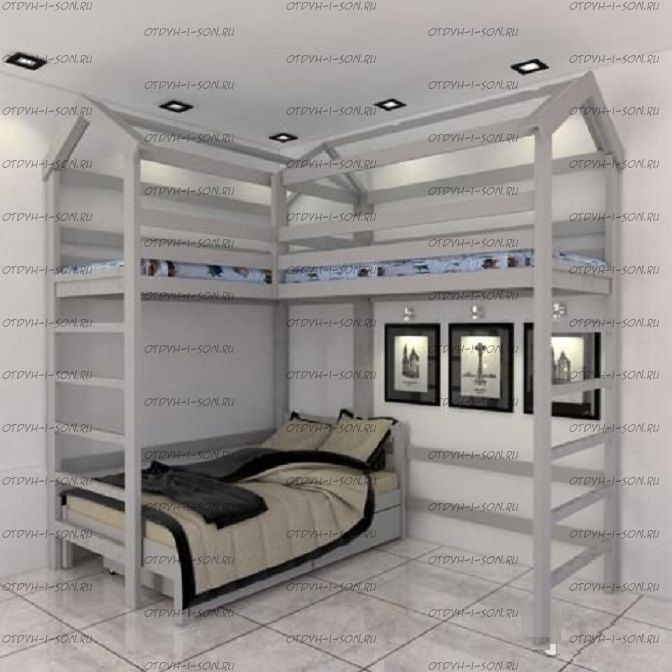 Кровать-чердак Домик угловой Standard №8D (Кровать трехъярусная)