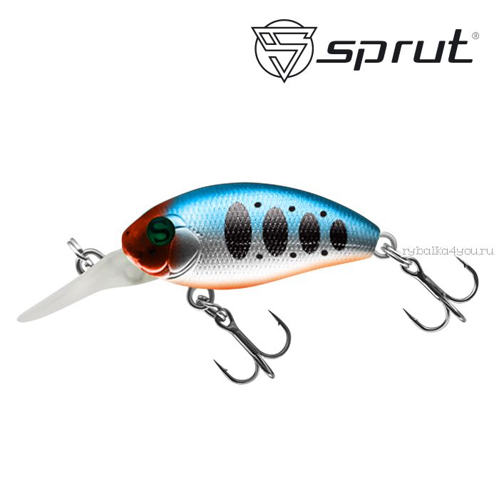 Воблер Sprut Rini Crank D 32F 32 мм / 3 гр / Заглубление: 0,9-1,4 м / цвет: SBTR1 + Два Одинарных Крючка (S-75M #6