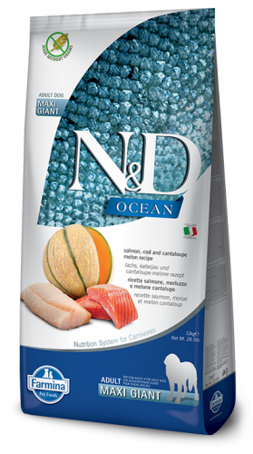 N&D Ocean Salmon, Cod & Cantalupe melon giant&maxi adult (Лосось, треска, дыня для взрослых собак гигантских пород)