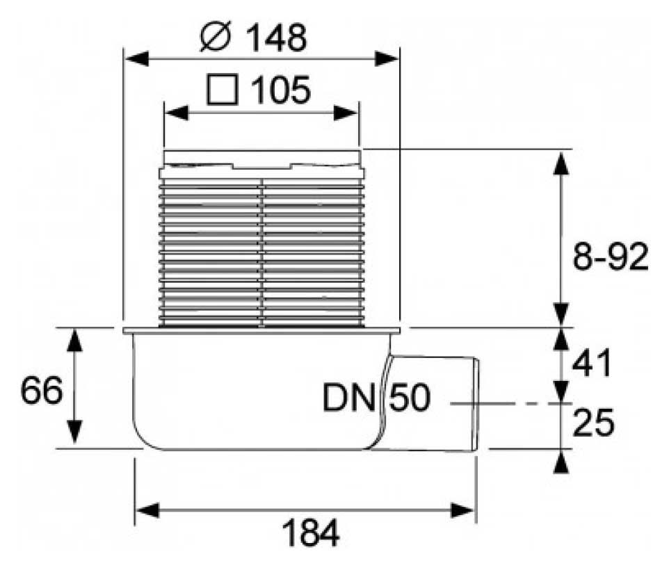 Дренажная система TECE TeceDrainpoint S50 3601050 с декоративной решеткой без фланца схема 3