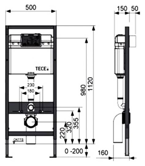 Комплект инсталляции Tece TeceProfil K440920 для подвесного унитаза с кнопкой смыва ФОТО