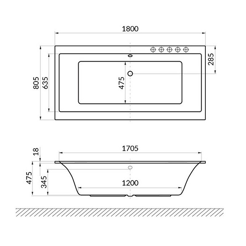 Акриловая ванна Excellent Pryzmat Slim 180x80 WAEX.PRY18WHS без гидромассажа схема 6