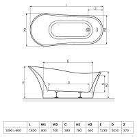 Акриловая отдельностоящая ванна Excellent Mirage 180x80 WAEX.MRP18WH без гидромассажа схема 9