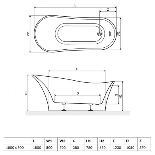 Акриловая отдельностоящая ванна Excellent Mirage 180x80 WAEX.MRP18WH без гидромассажа схема 9