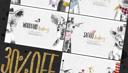 [Creative Market] Набор графики Animal babies bundle (Natali Smolova)