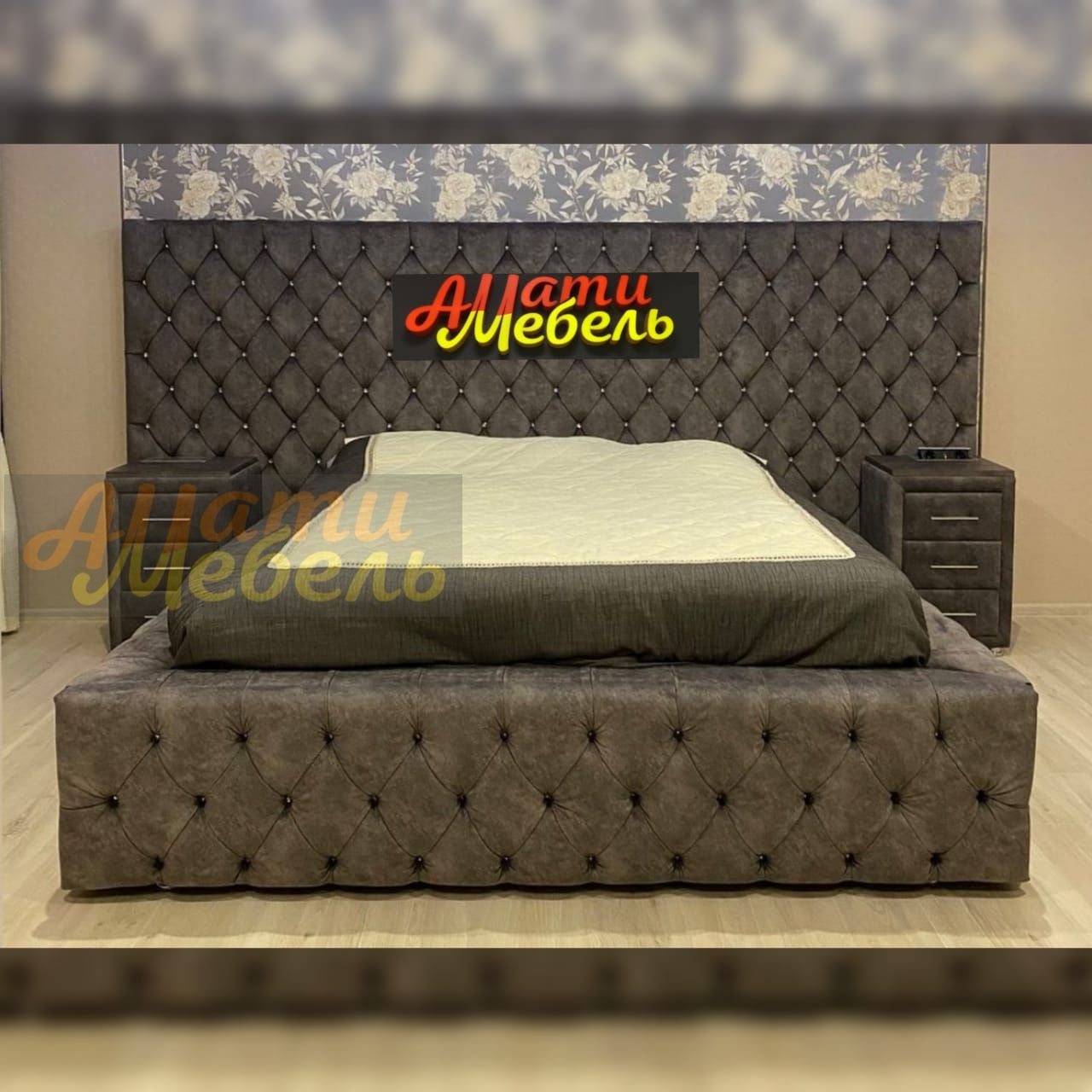 кровать Альба 2  1600*2000 с п/м с 2 мягкими тумбами