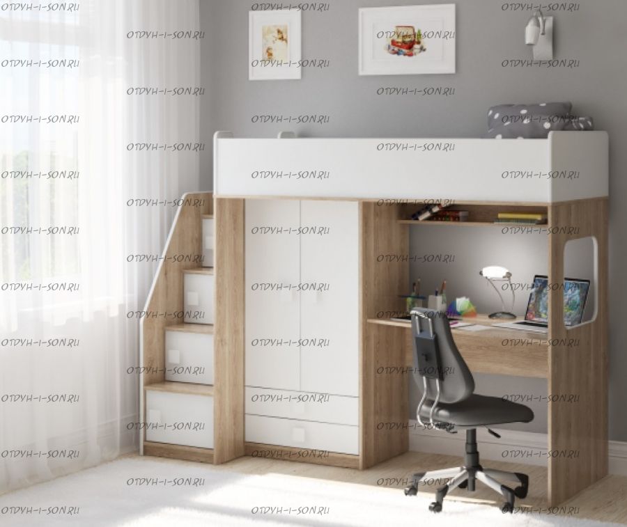 Кровать-чердак Легенда A606.3, два варианта цвета