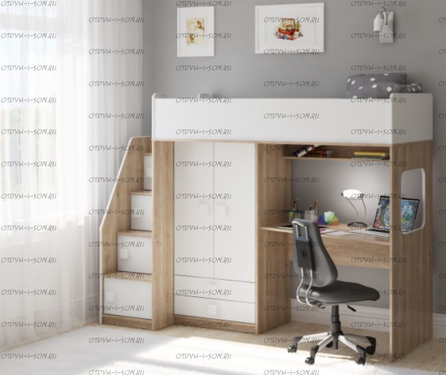 Кровать-чердак Легенда A606.3, два варианта цвета