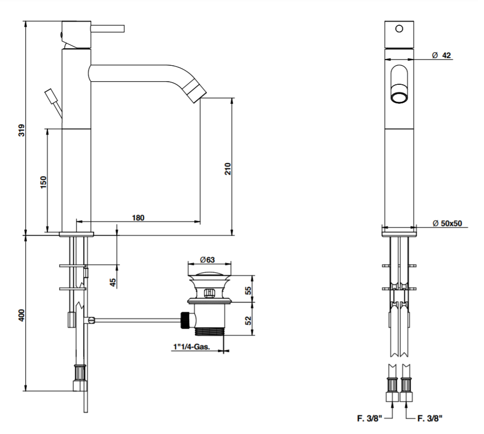 Смеситель для раковины Bongio T SQUARE 52520/PR схема 2