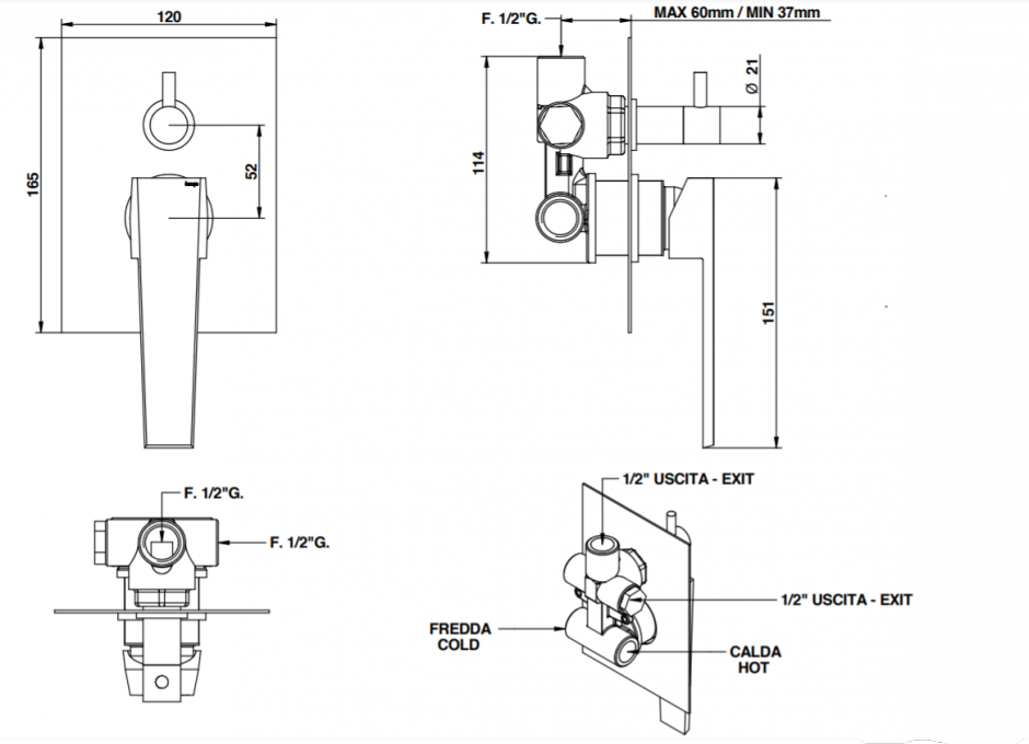 Смеситель для душа Bongio DOMINO Q 01519/3 ФОТО