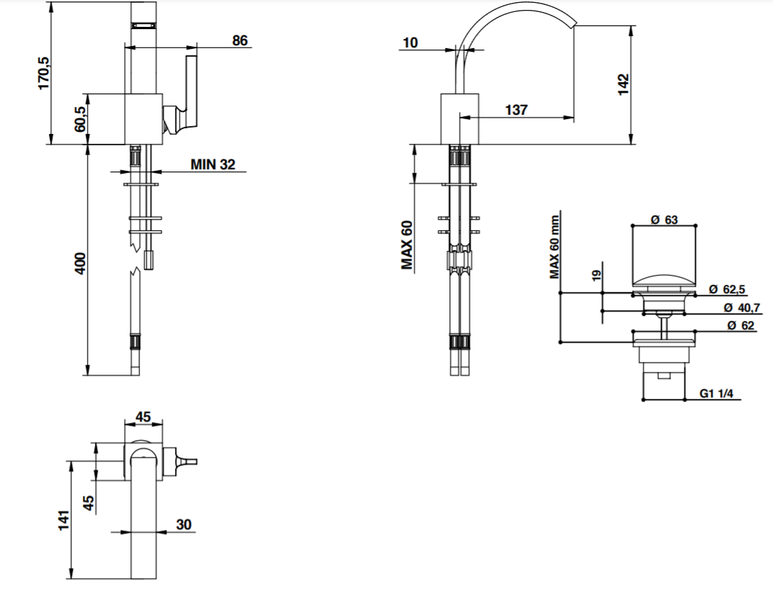 Смеситель для раковины Bongio DOMINO Q 43522/DA схема 2