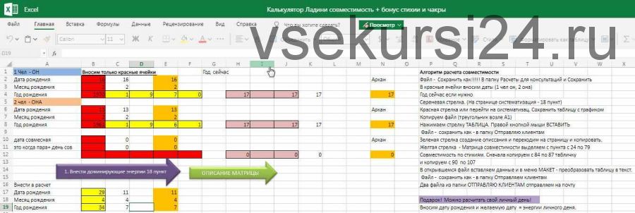 Калькулятор Ладини Совместимость (Елена Благодар)