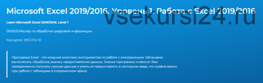 [Специалист] Microsoft Excel 2019/2016. Уровень 1. Работа с Excel 2019/2016 (Павел Пронкин)