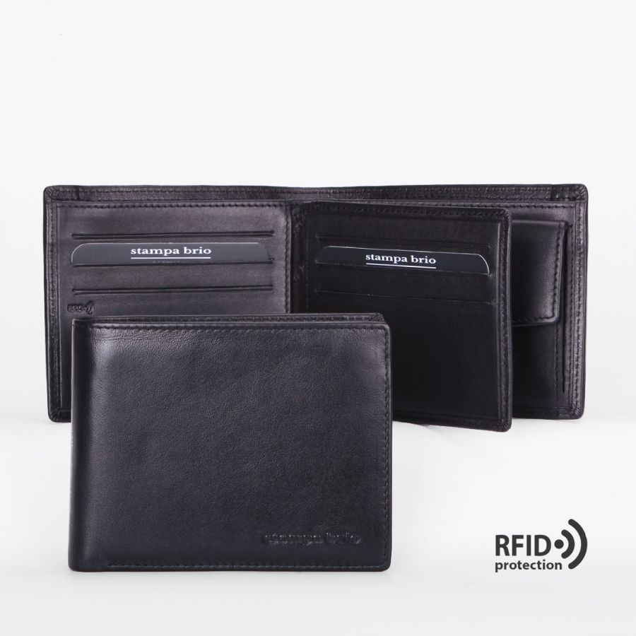 Портмоне с отделением на молнии и RFID защитой Stampa Brio 644-R-7150C Black BKS