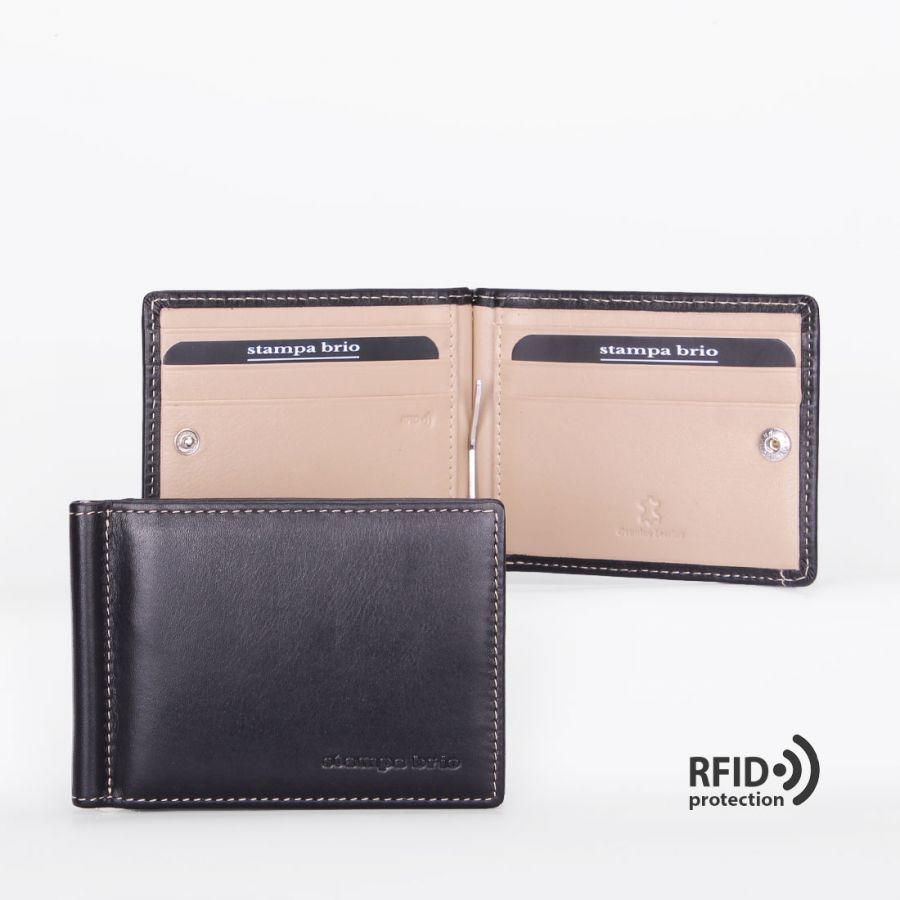 Зажим для купюр с RFID защитой Stampa Brio 702-R-3269C BLACK/BEIGE BGS