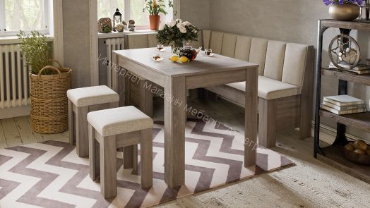 Кухонный уголок «Ганновер» (Дуб Сонома трюфель/Рогожка Capri Бежевая)