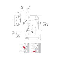 Замок AGB Scivola Tre Class WC B08981.50 к ручкам коллекции WAVE- схема