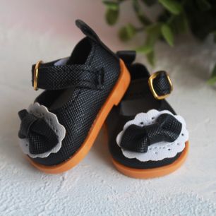 Сандалии для куклы черные с бантиками 5,5 см.