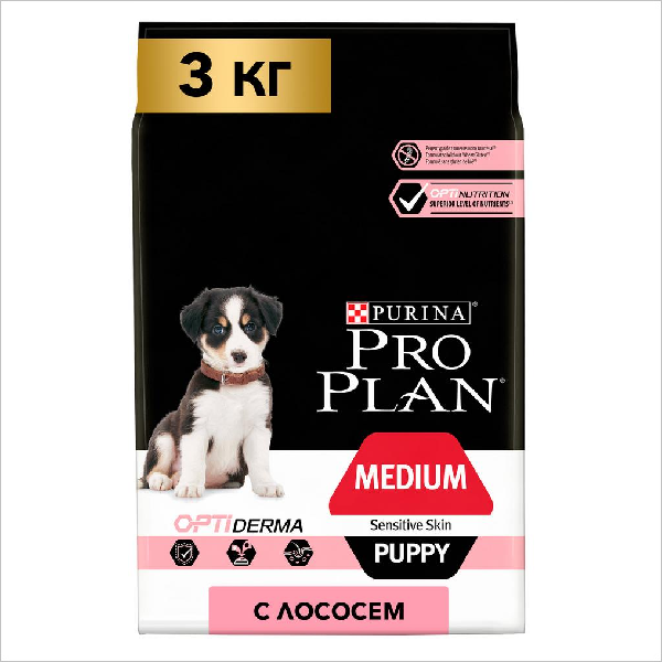 Сухой корм для щенков средних пород Pro Plan Medium Puppy Sensitive Skin с чувствительной кожей с лососем