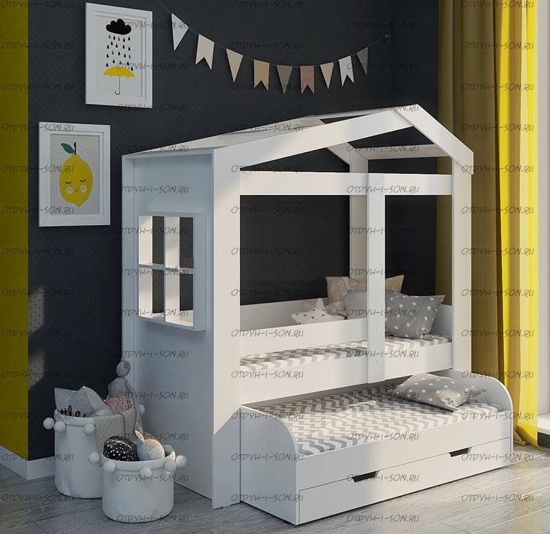 Кровать двухъярусная домик Сказка ДС-36/1 №1