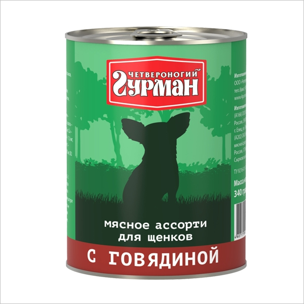 Влажный корм для щенков Четвероногий Гурман Мясное ассорти с говядиной