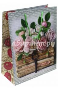 Пакет бумажный "Книги и розы" (26х32,4х12,7) (44197)