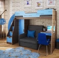 Кровать-чердак с диваном и с рабочей зоной Фанки Кидз 23 (арт.23/1 + 23/2 + 23/5 + бланес-3)