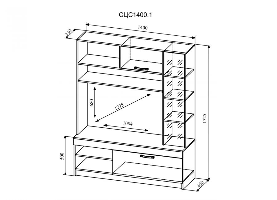 Софи Гостиная №1 СЦС 1400.1 (Белый глянец/корпус дуб сонома)