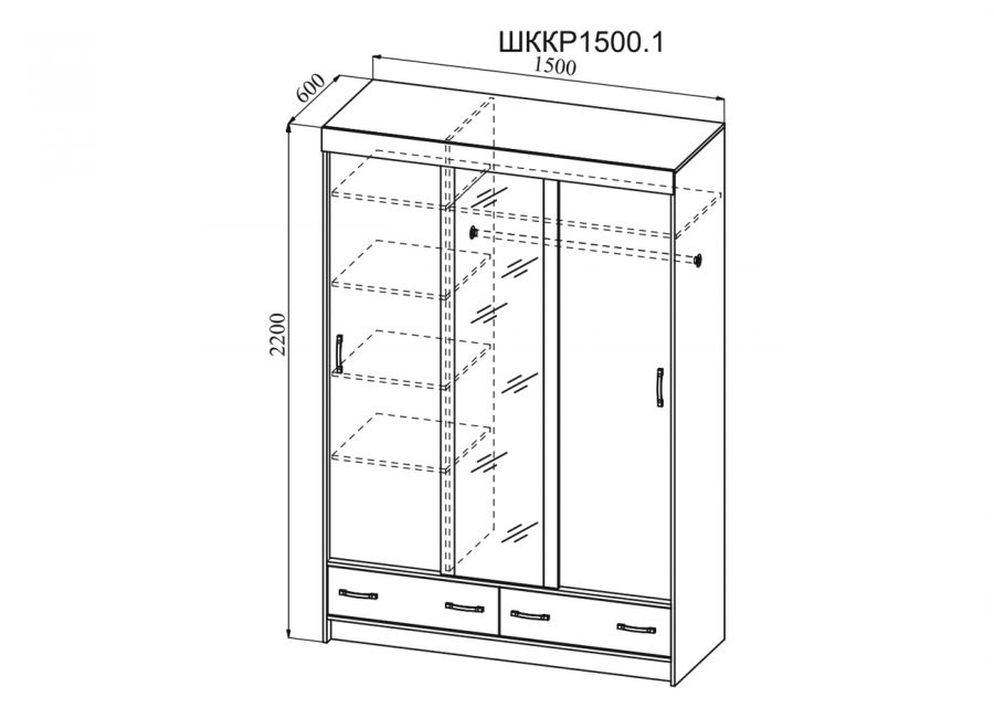 Ронда Шкаф-купе ШККР 1500.1 (Ясень анкор светлый)