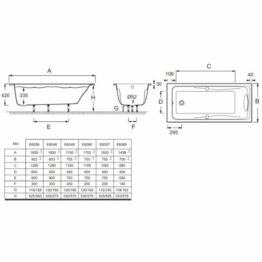 Акриловая ванна Jacob Delafon Odeon Up  E6057RU-0 схема 10