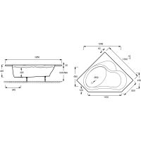 Акриловая ванна Jacob Delafon Bain Douche 135x135 L E6220-00 угловая схема 3