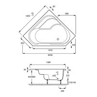 Акриловая правосторонняя Jacob Delafon Bain Douche 145x145 R E6221RU-00 схема 4