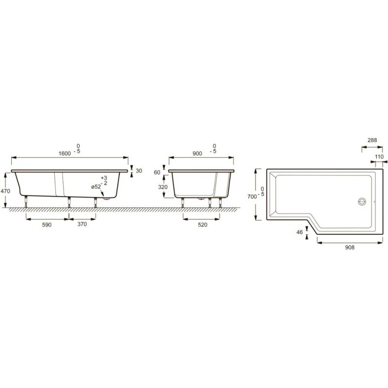 Асимметричная акриловая ванна Jacob Delafon Bain Douche Neo 160x90 L E6D000L-00 ФОТО