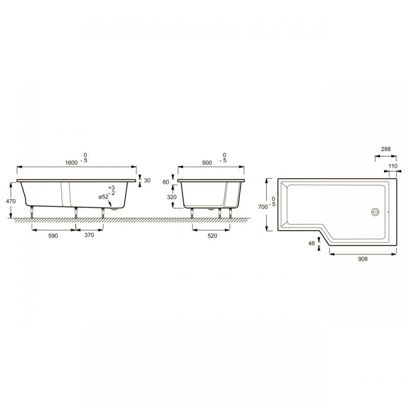 Правосторонняя акриловая ванна Jacob Delafon Bain Douche Neo 160x90 R E6D000R-00 ФОТО