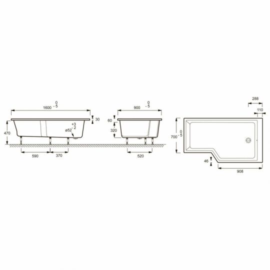 Правосторонняя акриловая ванна Jacob Delafon Bain Douche Neo 160x90 R E6D000R-00 ФОТО