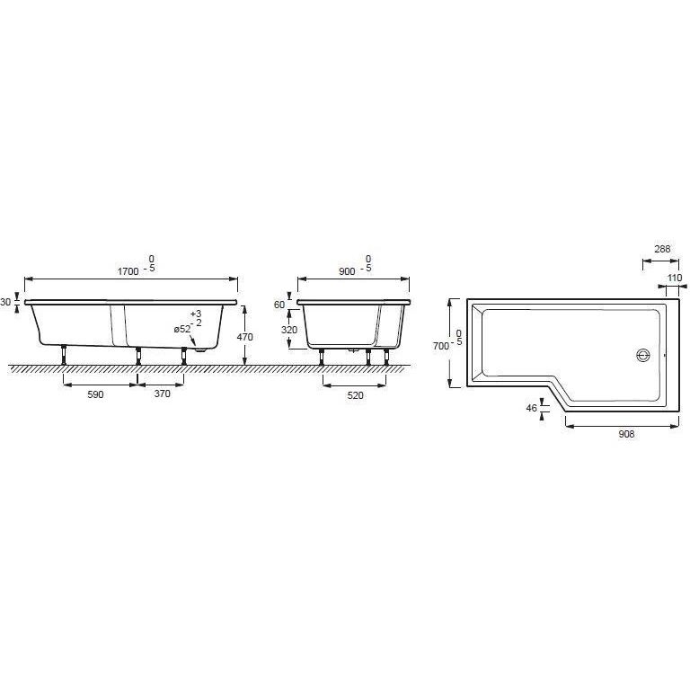 Акриловая ванна Jacob Delafon Bain Douche Neo 170x90 E6D00 схема 7