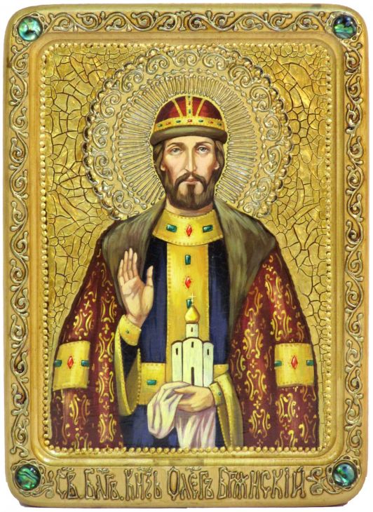 Инкрустированная Живописная икона Святой праведный Симеон Верхотурский (21*29 см, Россия) на натуральном кипарисе в подарочной коробке