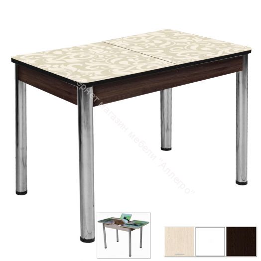 Стол раздвижной "Триумф" (1,17м), (1,35м) опоры круглые хром фотопечать арт.455356675