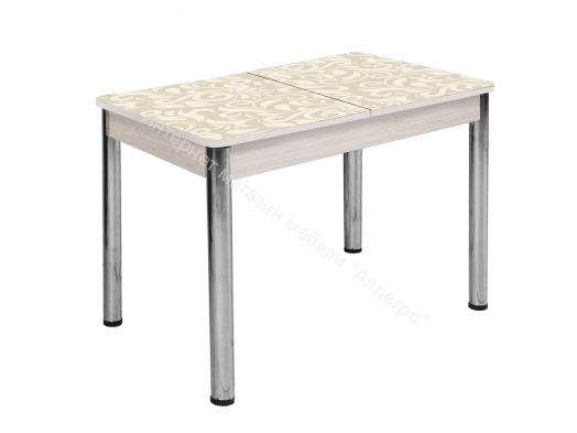 Стол Триумф (1,17м), (1,35м) раздвижной опоры круглые хром беленый дуб фотопечать арт.455356675