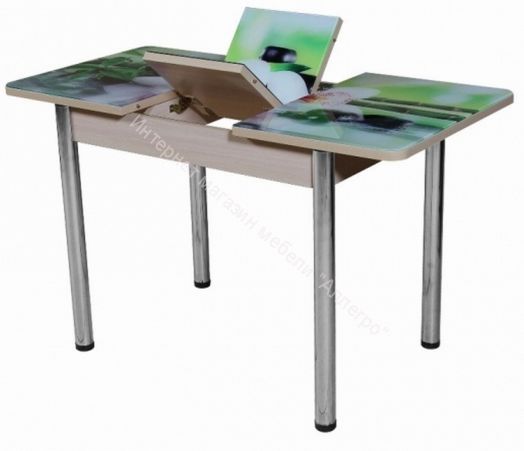 Стол Триумф (1,17м), (1,35м) раздвижной опоры круглые хром беленый дуб фотопечать арт.455356675