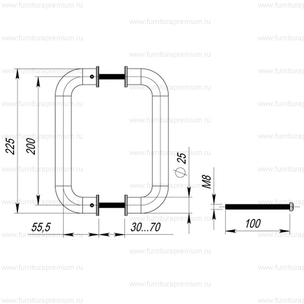 Ручка-скоба Fuaro PH-21-25/200 INOX. Длина 225 мм