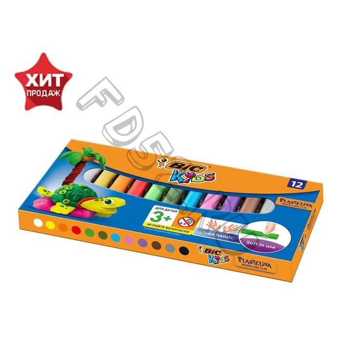 Пластилин 12 цветов BIC Kids, 140 г, классический