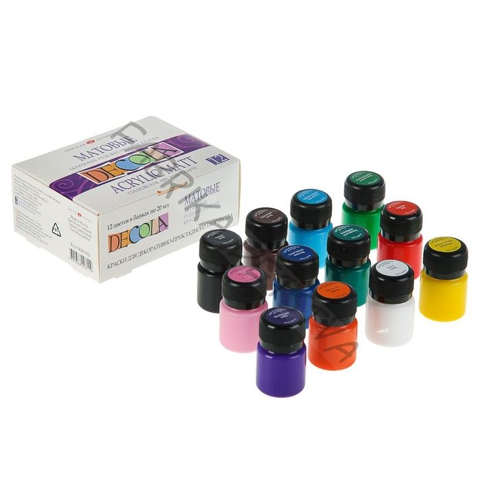 Краска акриловая, набор 12 цветов х 20 мл, Decola, Matt, матовые